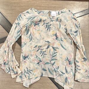 LC Lauren Conrad Cream Floral Blouse size XS